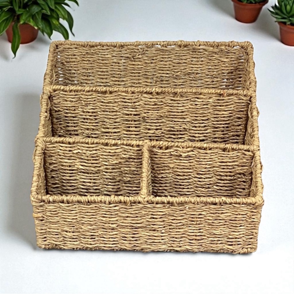 Woven Wicker Storage Basket Organizer  Rustic Feel 4 Components  11.5 x 8.5